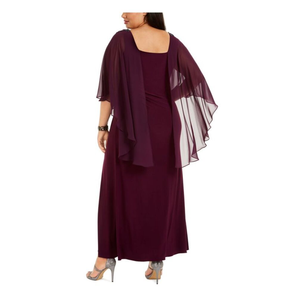 NWT ADRIANNA PAPELL Womens Purple Overlay Sleeve Maxi Formal Dress Plus 16W - Picture 2 of 3